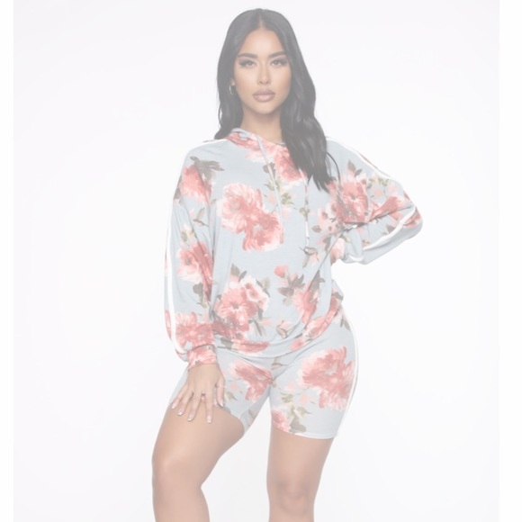 Always In Flowers Hooded Short Set - Blue - XL - Picture 2 of 4